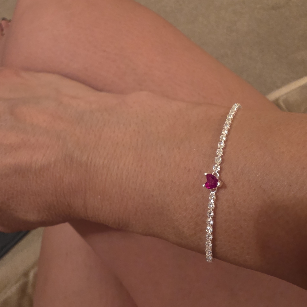 Elegant Silver Bracelet with Red Heart Accent